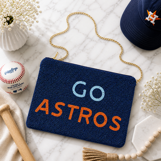 Beaded Game Day Clutch | Go Astros Navy Purse | Baseball Boutique Bag