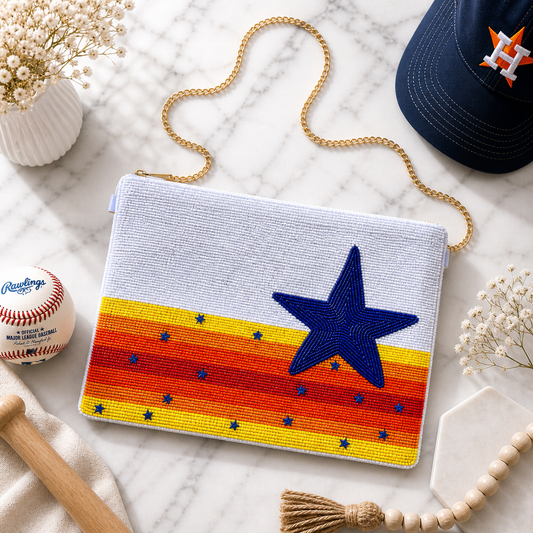 Beaded Game Day Clutch | Colorful Stripe Star Purse | Boutique Statement Bag