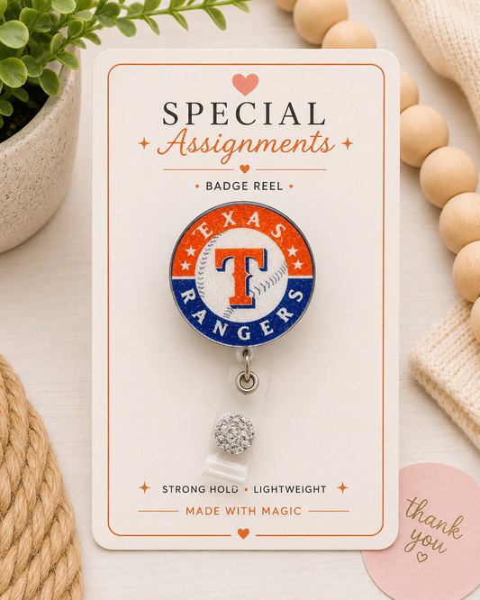 Texas Rangers Glitter Badge Reel – Retractable ID Holder