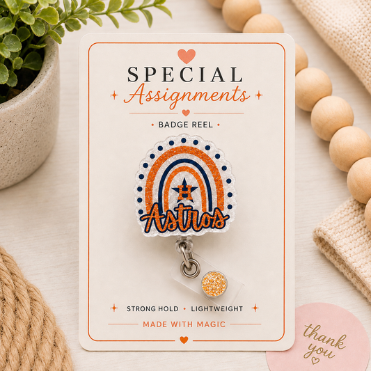 Houston Astros Rainbow Acrylic Badge Reel – Glitter Baseball Badge Holder
