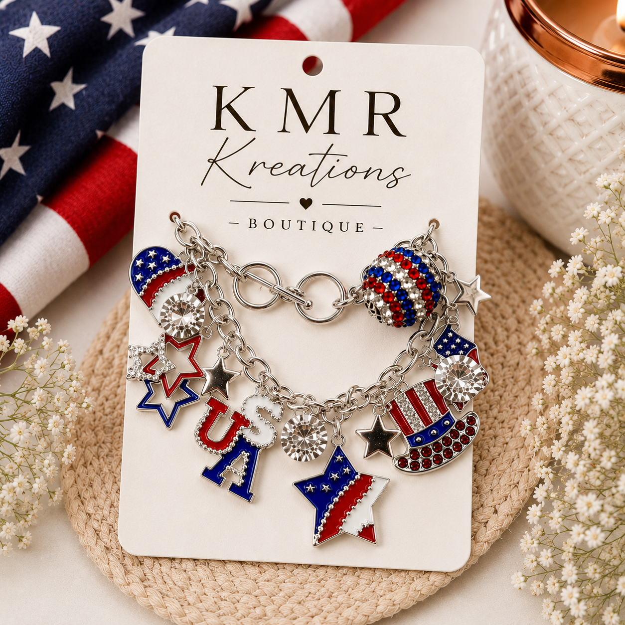 Patriotic USA Charm Bracelet