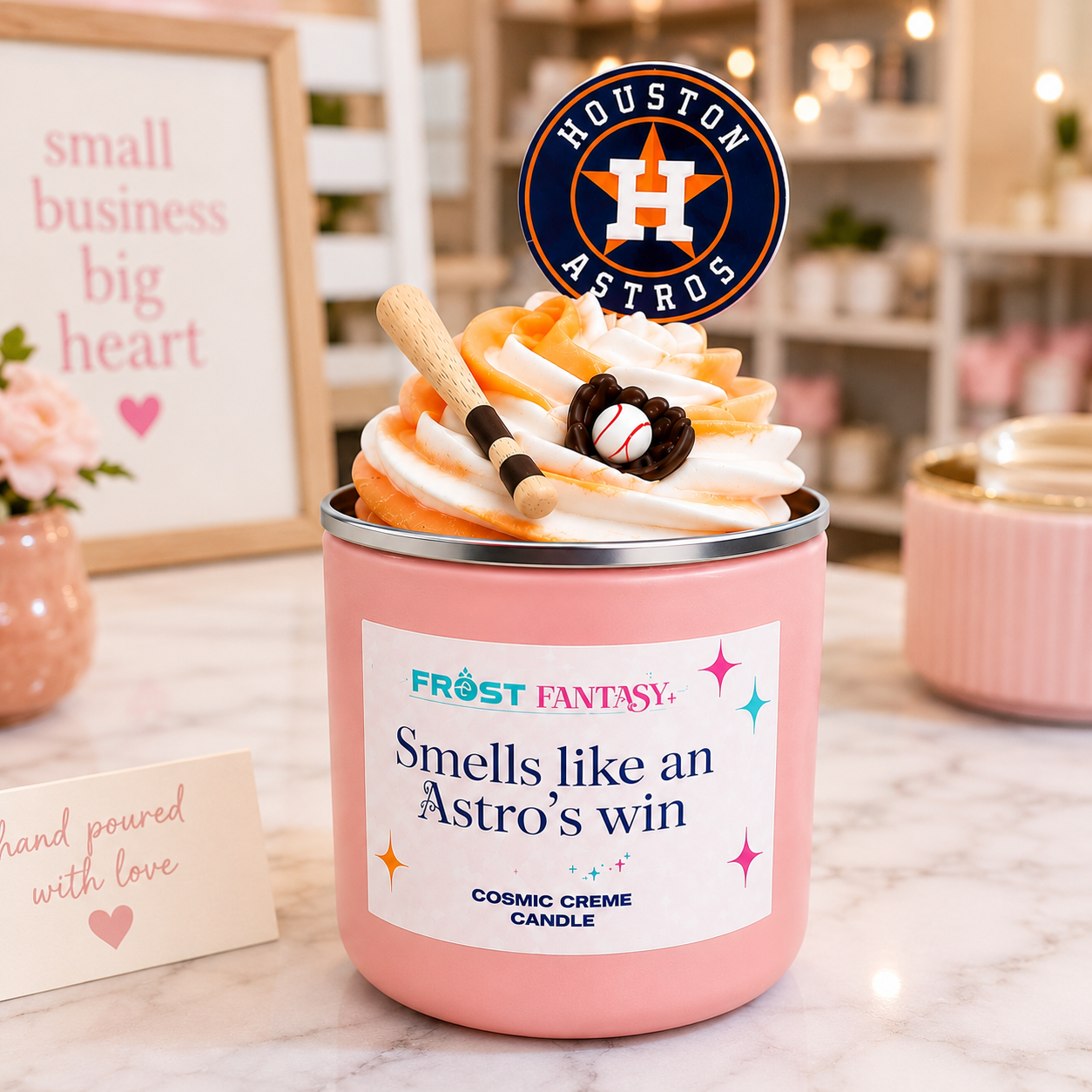 Smells Like an Astro’s Win – Cosmic Creme Candle ⚾🩷🕯️