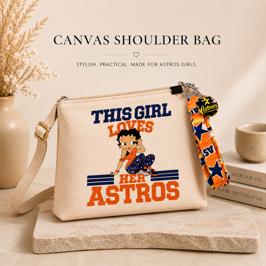 🧡💙 This Girl Loves Her Astros Canvas Shoulder Bag
