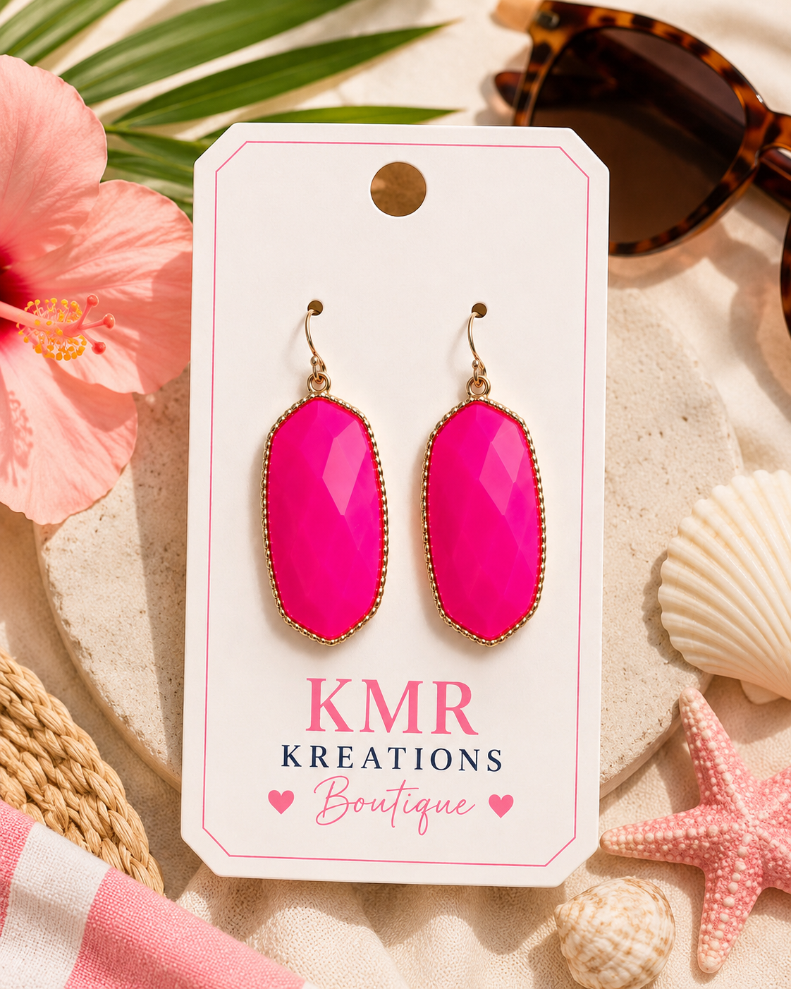 Hot Pink Faceted Statement Earrings