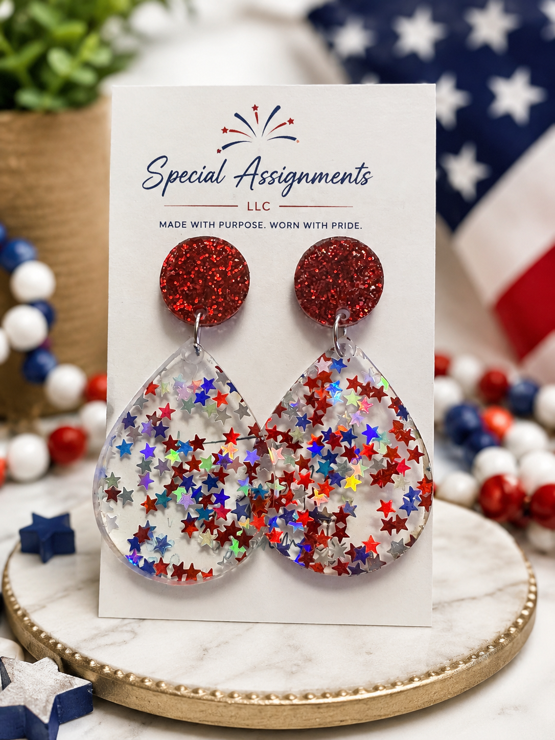 Patriotic Star Confetti Earrings