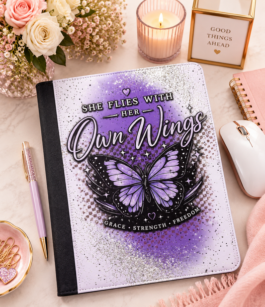 She Flies With Her Own Wings Butterfly Notebook | Inspirational Journal | Purple Glam Notebook