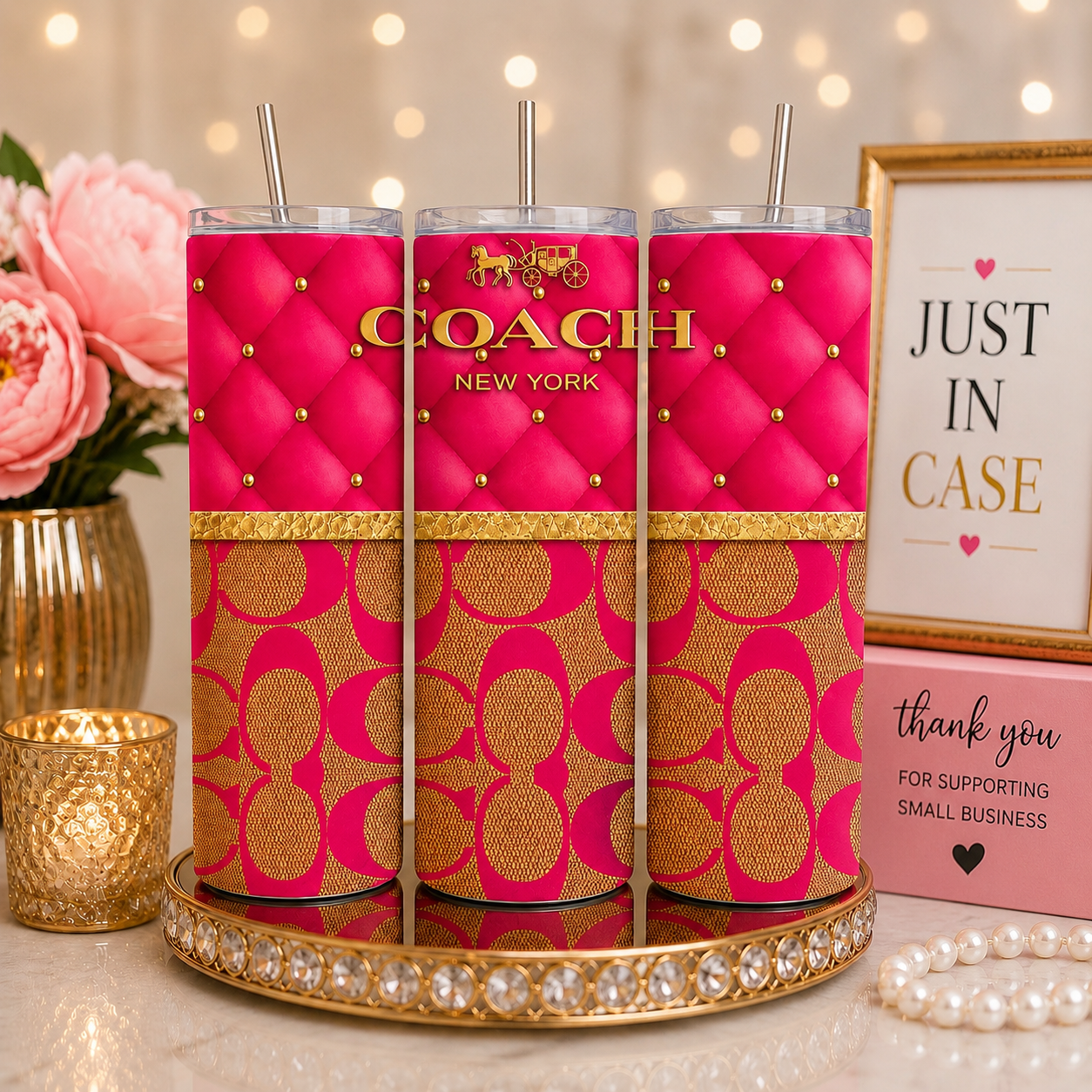 Pink Luxe Quilted 20oz Tumbler