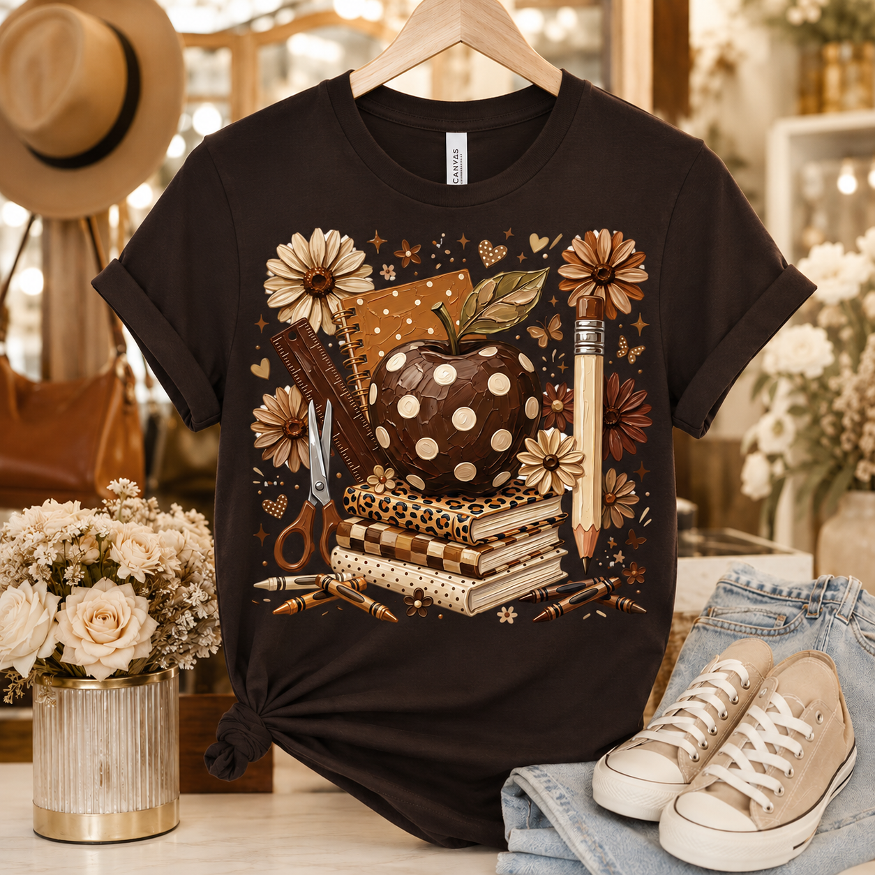 🍎📚 Teacher Apple Fall Tee 🍂