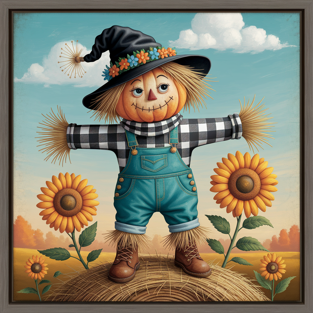 Pumpkin Scarecrow Fall Wreath Sign with Sunflowers | Autumn Door Decor for Wreaths | Cute Farmhouse Harvest Sign KMR Kreations