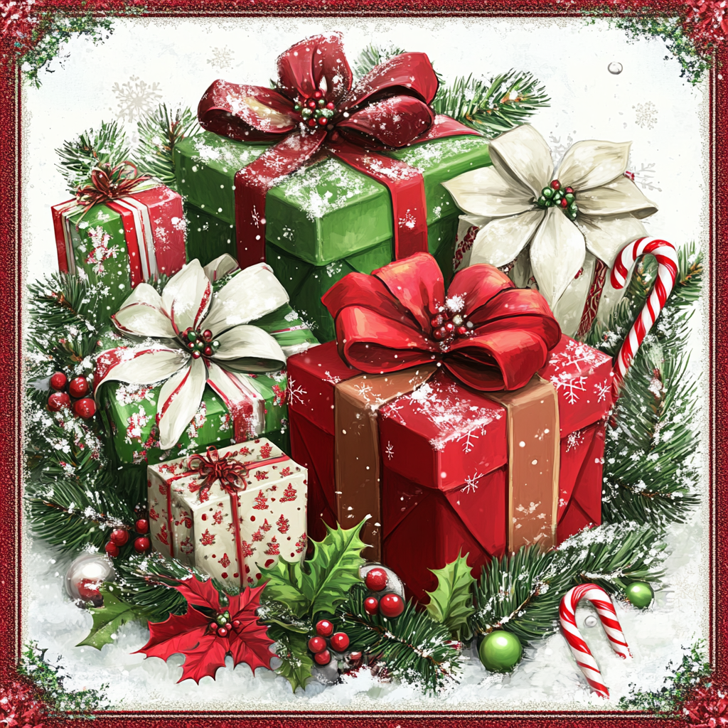 Christmas Presents Wreath Sign for Wreaths Red Green Gold Poinsettia Holiday Door Decor Gift Stack KMR Kreations Boutique