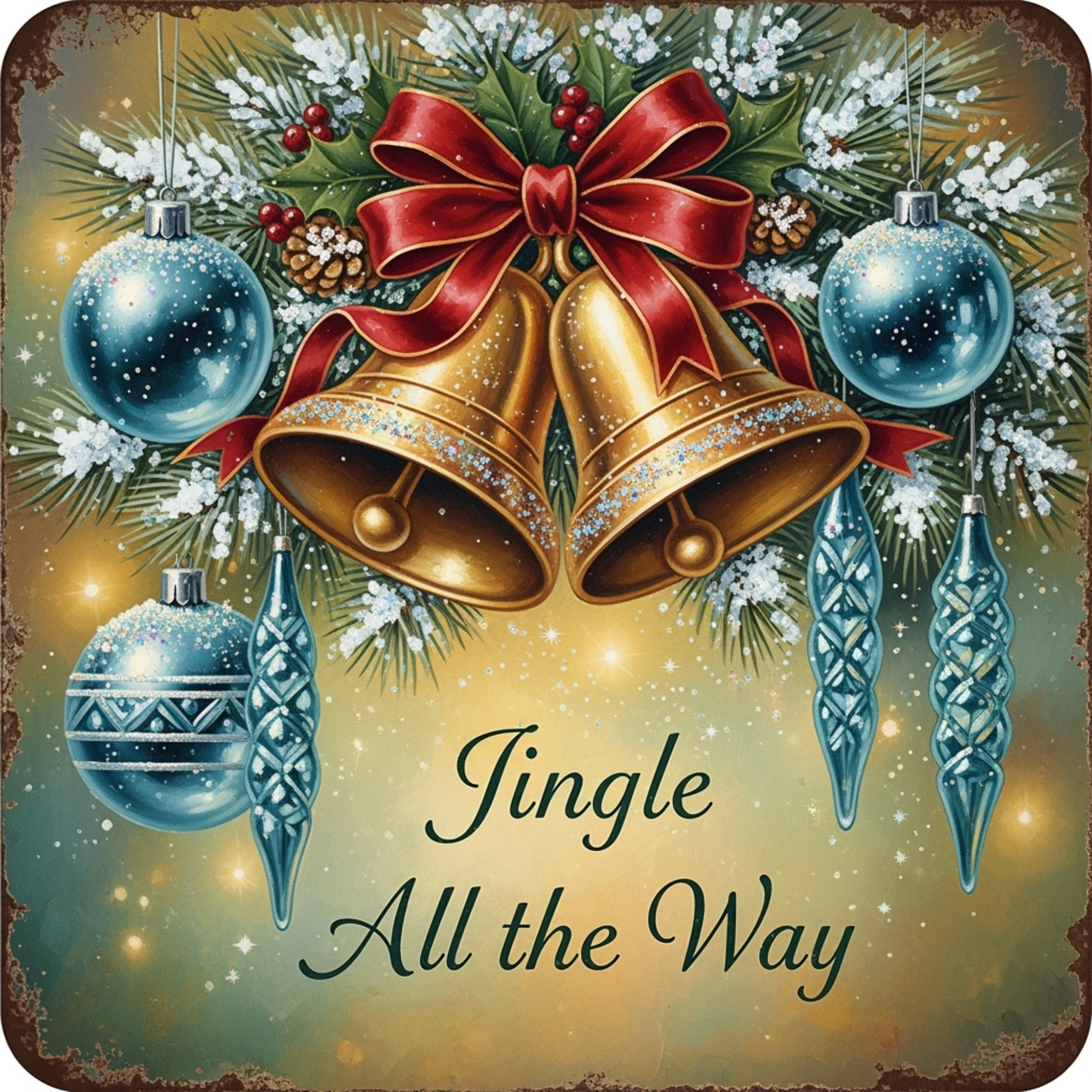 Jingle All the Way Christmas Bells Wreath Sign | Vintage Holiday Door Decor | Gold Bells Ornament Sign KMR Kreations