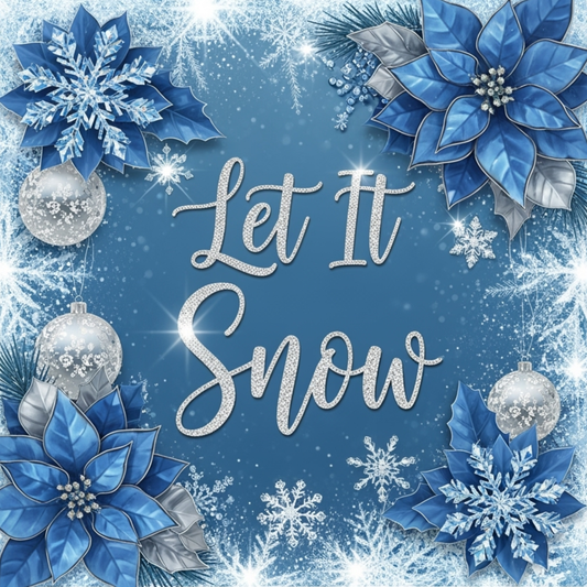 Let It Snow Blue Poinsettia Christmas Wreath Sign | Winter Door Decor | Snowflake Holiday Sign KMR Kreations Boutique