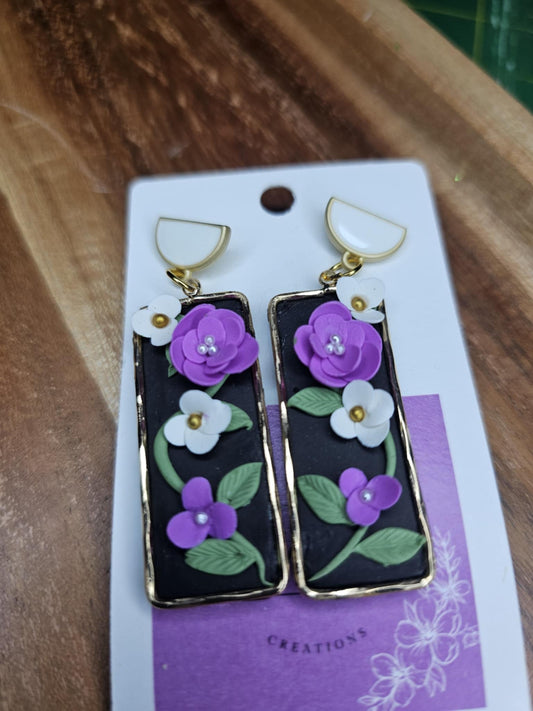 Purple Roses  Earrings, Roses Clay Earrings, Spring Clay Earrings