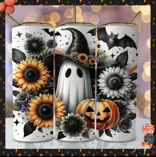 Halloween tumbler, Ghost tumbler
Sunflower tumbler, Fall drinkware, Spooky tumbler, 
Pumpkin tumbler, Witch tumbler
Halloween cup,Stainless steel tumbler, 20oz tumbler, Cute Halloween gift, Ghost and pumpkin cup