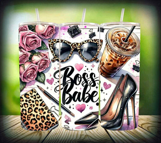 boss babe tumbler, iced coffee tumbler, 20oz skinny tumbler, chic tumbler, stainless steel tumbler, fashion tumbler, insulated tumbler, girly tumbler, iced latte cup, office tumbler