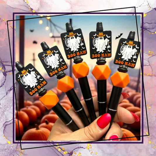 Halloween pen, spooky stationery, Boo Haw ghost pen, cowboy ghost, Halloween office supplies, cute Halloween gift, novelty pens, Halloween party favors