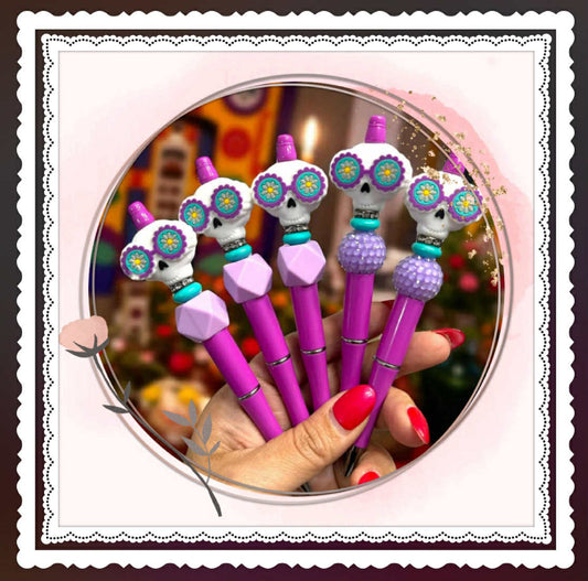 Sugar skull pens, Day of the Dead pens, Dia de los Muertos stationery, Fiesta party favors
Cute skull pens, Halloween pens
Colorful skull pens