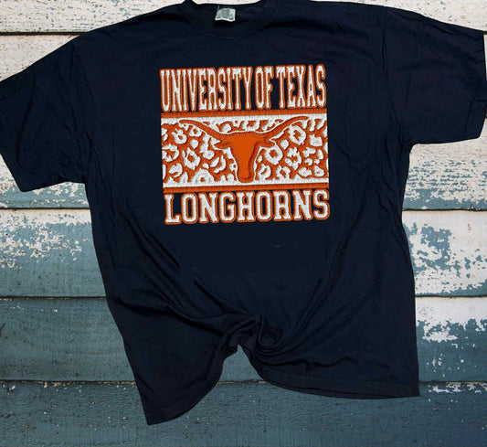 University of Texas Longhorns Tee – Burnt Orange Leopard Print Graphic Shirt