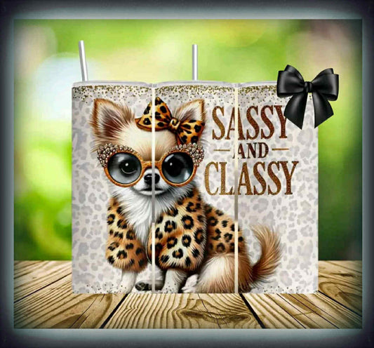 sassy tumbler, classy tumbler, chihuahua tumbler, dog lover gift, leopard print tumbler, stainless steel 20oz tumbler, chic tumbler, glam tumbler, pet lover gift, iced coffee tum