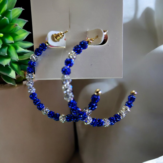 Beaded Hoop Earring Blue and White