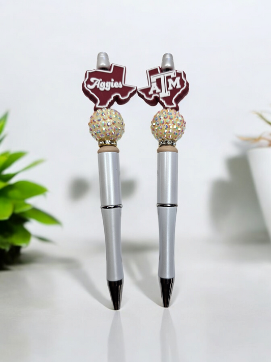 Texas A&M Custom beaded pens, party favors, gift, refillable ink