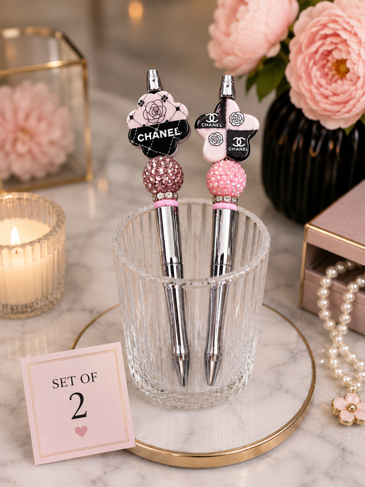 Luxury Pink Designer-Inspired Beaded Pen Set (Pack of 2)