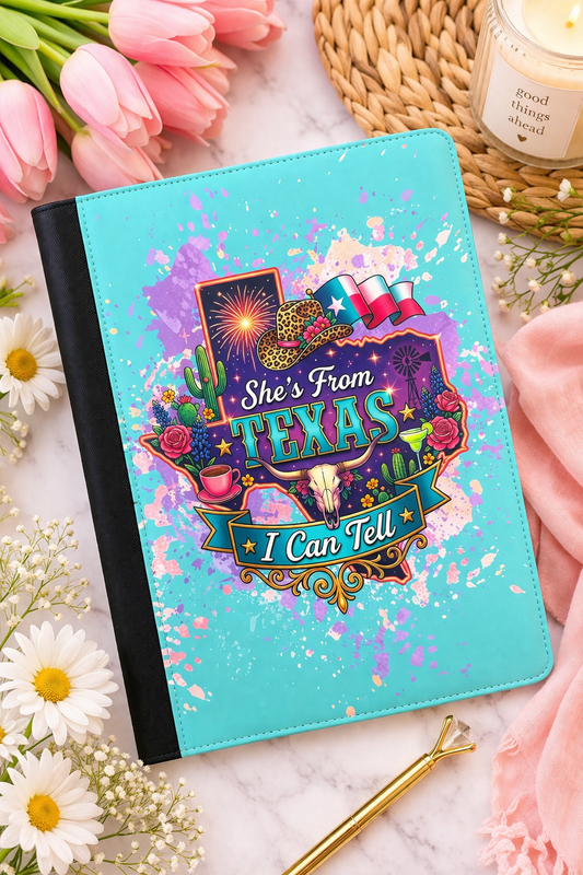 She’s From Texas Portfolio | Western Cowgirl Faux Leather Padfolio | Texas Girl Gift | Rodeo, Teacher & Work Organizer