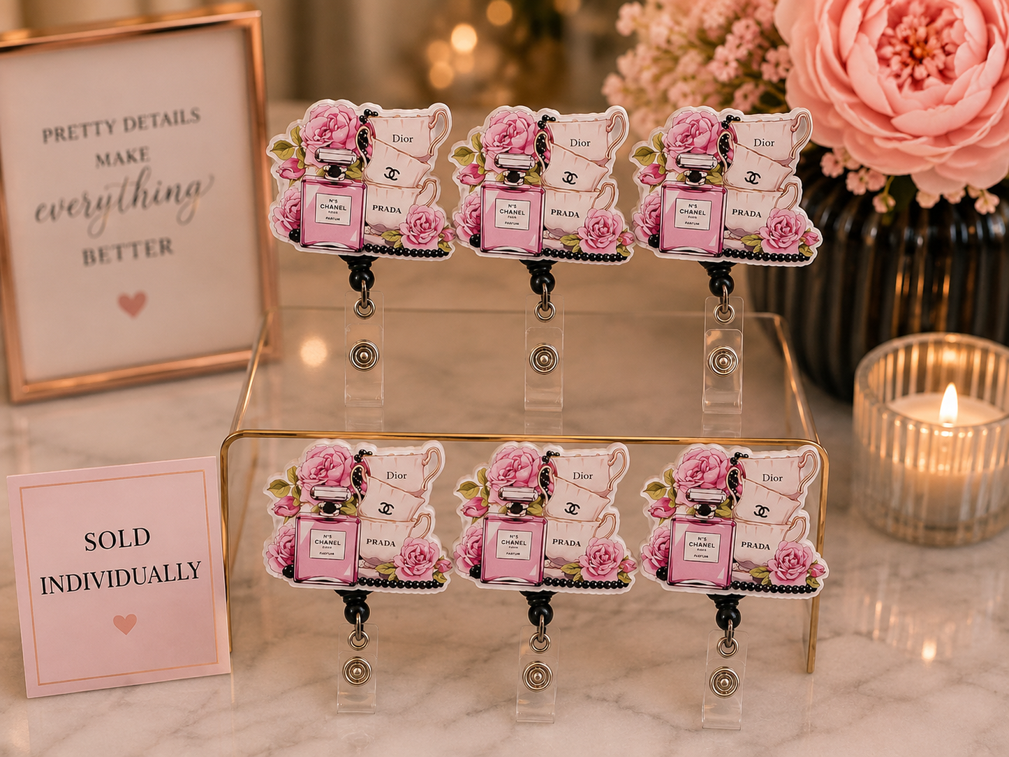 Luxury Designer-Inspired Floral Badge Reel