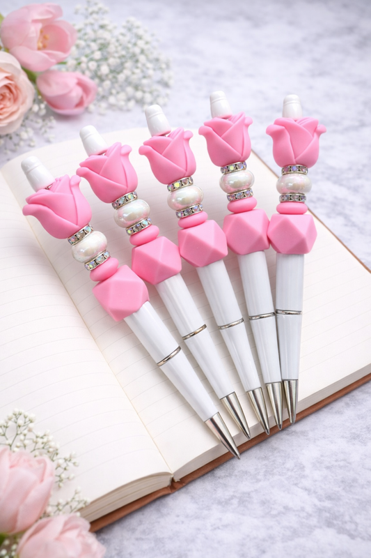 Pink Rose Beaded Pen – Floral Glam Gift Pen