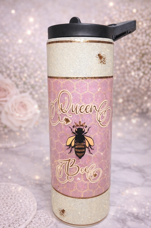 Queen Bee Glam Epoxy Tumbler – Pink & Gold Honeycomb