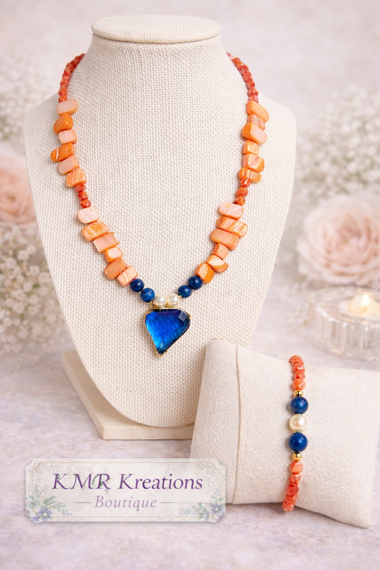 Spring Sunset Coral & Sapphire Statement Necklace Set