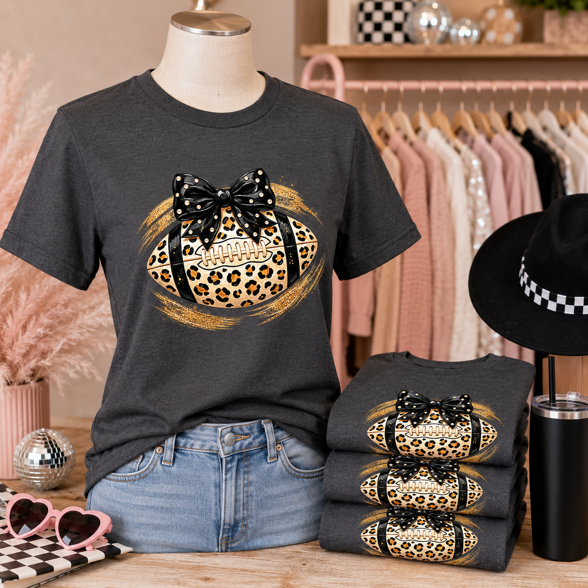 Leopard Football Bow Game Day Tee