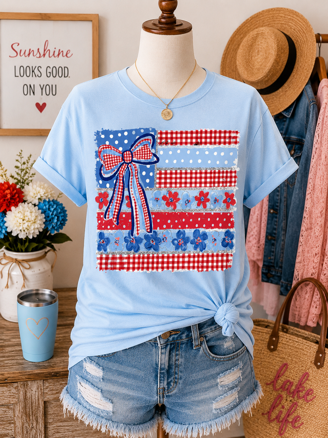 Patriotic Floral Bow Tee