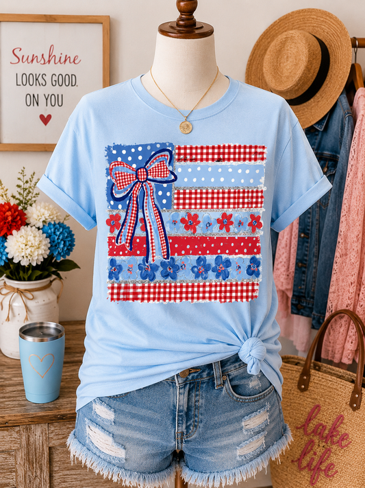 Patriotic Floral Bow Tee