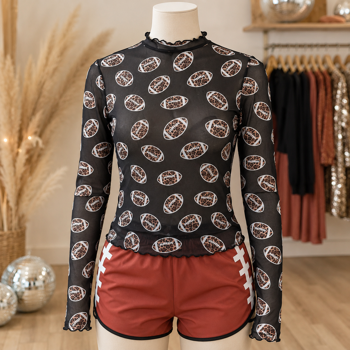 Leopard Football Mesh Top