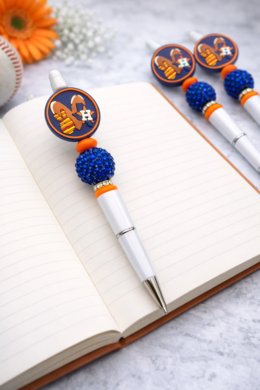 Houston Baseball Beaded Pen – Orange & Blue Fan Gift
