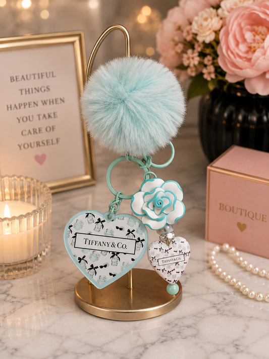 Luxury Floral Heart Pom Keychain