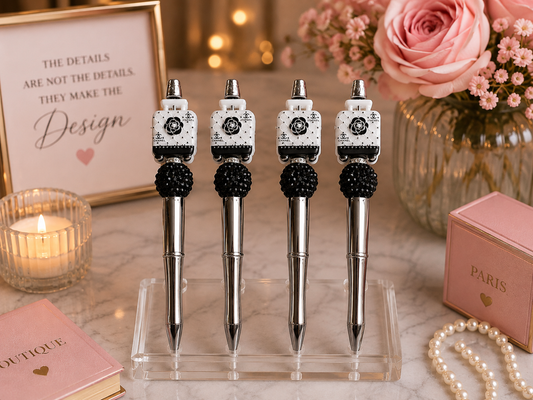 Luxury Black & White Designer-Inspired Beaded Pen Set