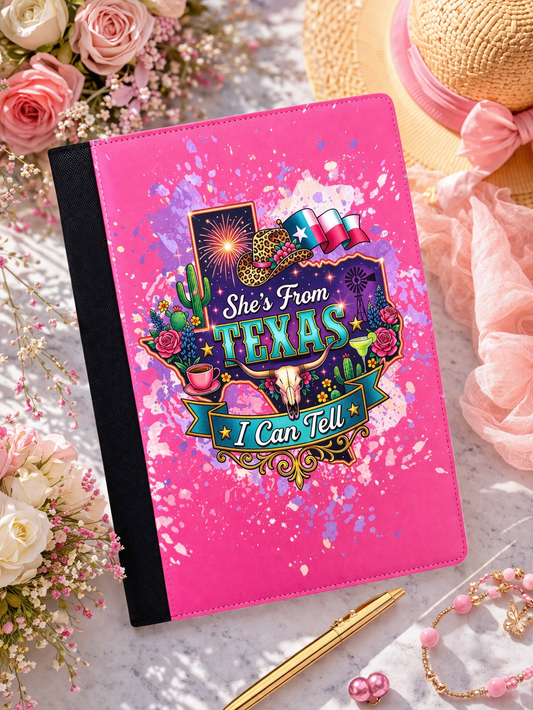 She’s From Texas Portfolio | Western Cowgirl Faux Leather Padfolio | Texas Girl Gift | Rodeo, Teacher & Work Organizer