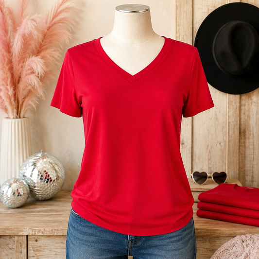 Everyday Essential V-Neck Tee – Red