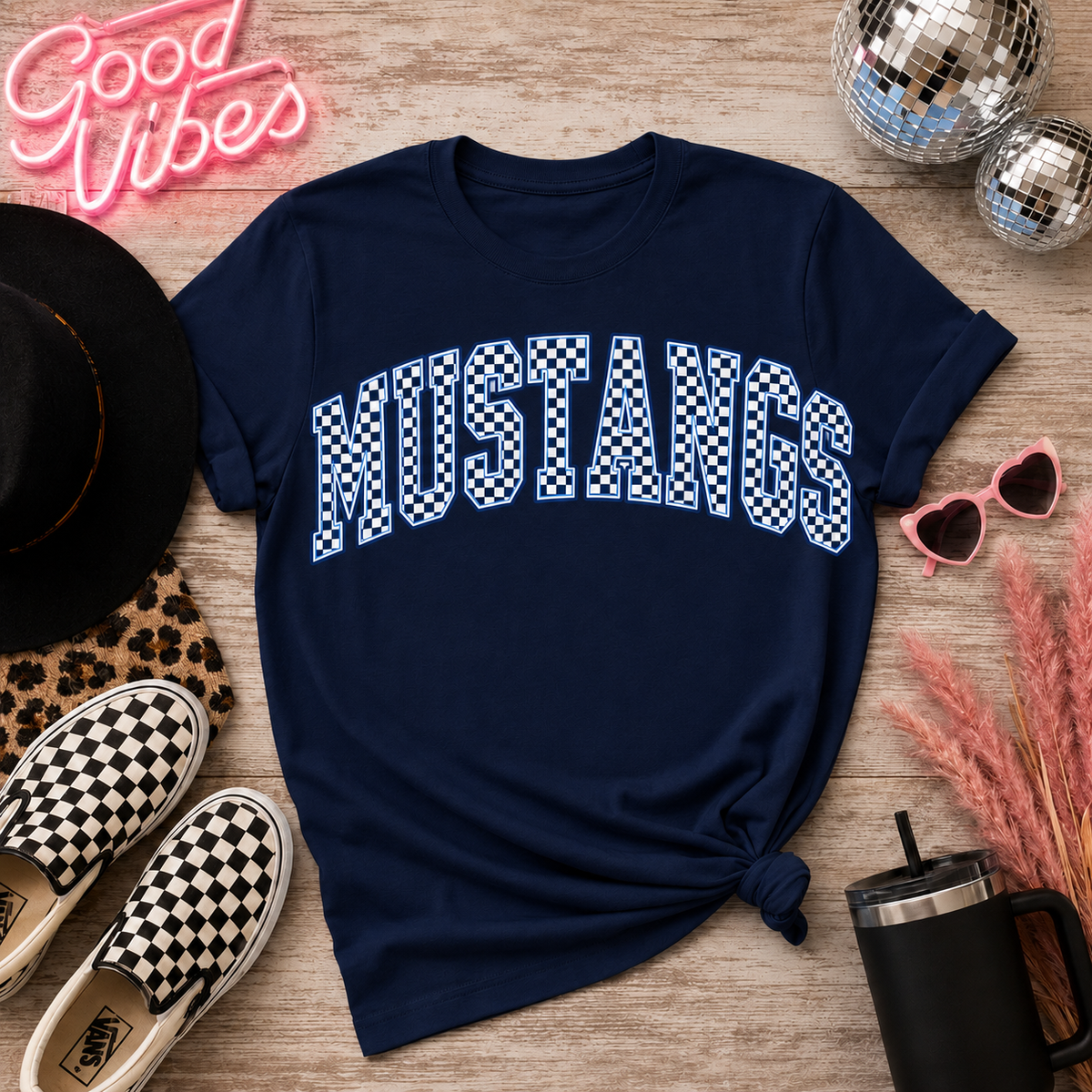 Checkered Mustangs Game Day Tee