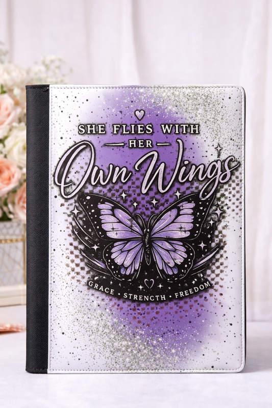 She Flies With Her Own Wings Butterfly Notebook | Inspirational Journal | Purple Glam Notebook