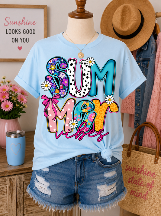 Summer Vibes Graphic Tee – Light Blue