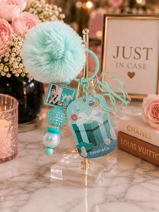 Luxury Tiffany-Inspired Pom Pom Beaded Keychain