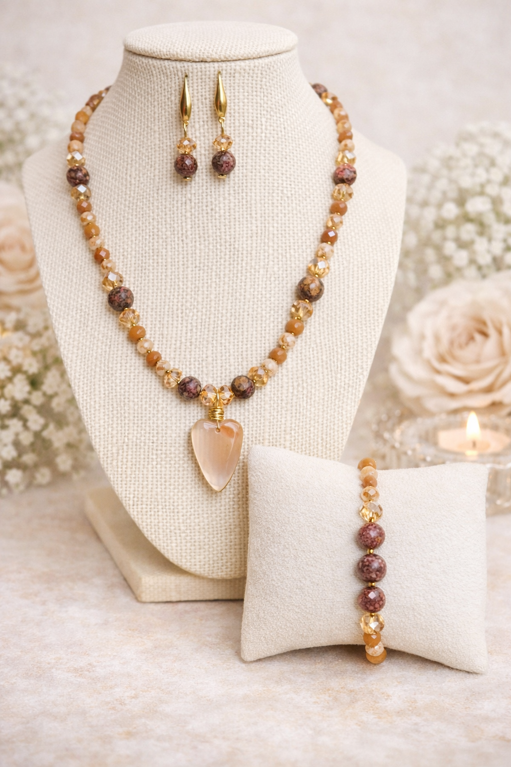 Golden Blush Heart Statement Jewelry Set