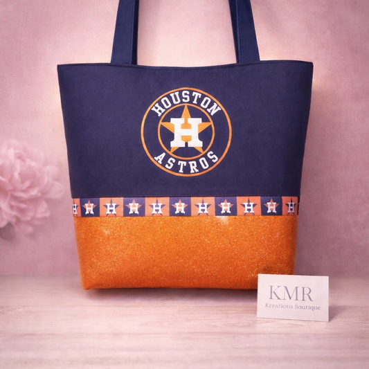 Houston Astros Glam Shoulder Tote Bag – Navy & Sparkle Orange