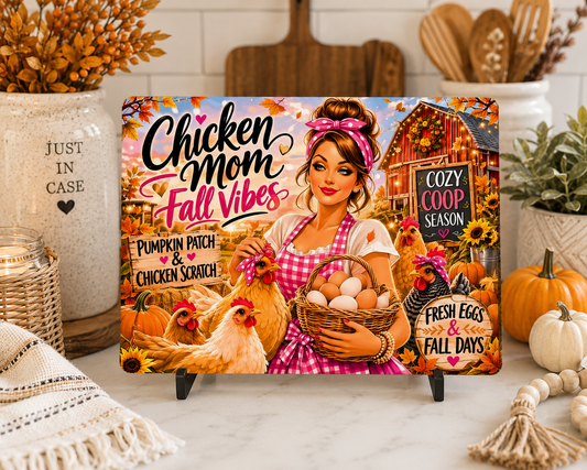 Chicken Mom Fall Vibes Sublimation Glass Cutting Board