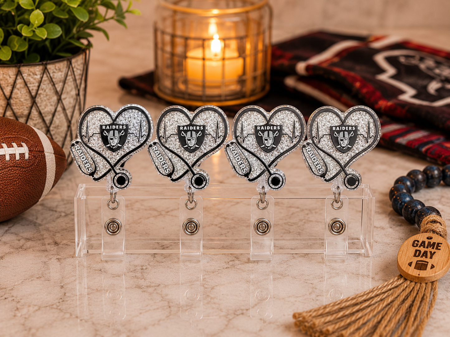 Raiders Heart Stethoscope Badge Reel