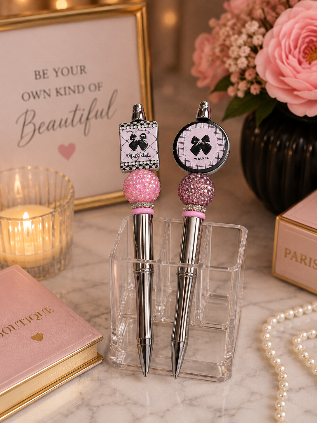 Luxury Pink Designer-Inspired Beaded Pen Set
