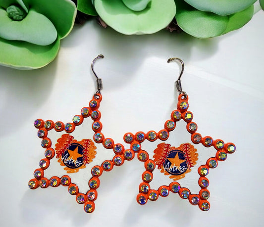Astros Inspired Earrings - Dangle Earrings - Baseball Fans - Baseball Earrings - Baseball Lover-